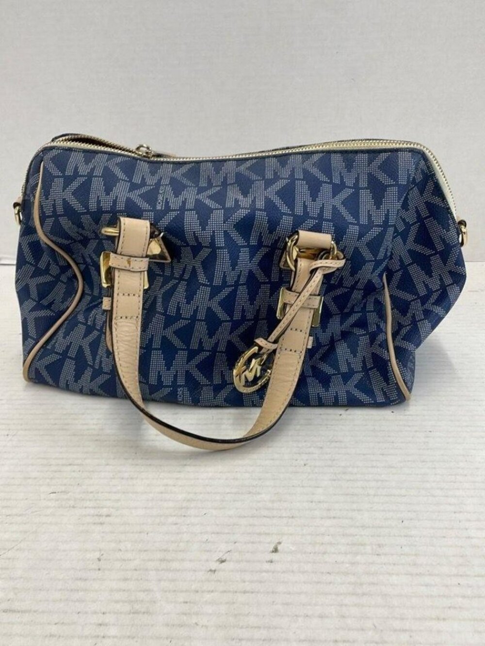 MICHAEL KORS Blue Grayson Medium Signature Logo Satchel